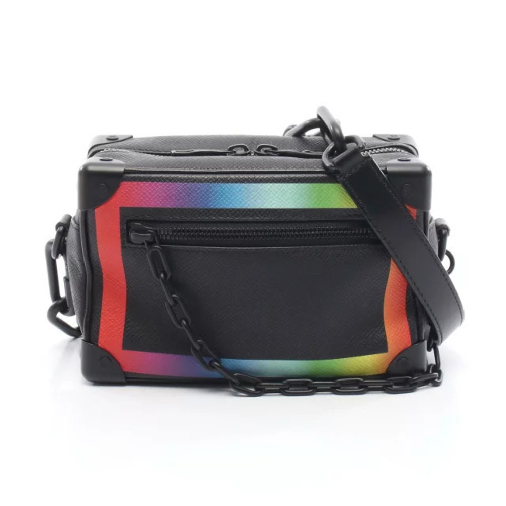 Louis Vuitton Soft Trunk Shoulder Bag Taiga Leather Black Multicolor Rainbow